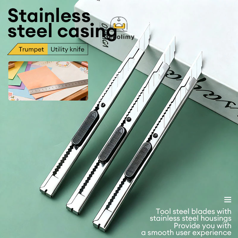 คัตเตอร์ มีดคัตเตอร์ คัตเตอร์ 9mm น้ำหนักเบา พกพาสะดวก ใบมีดเฉียง 30° Cutter ด้ามแสตนเลส