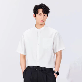 GENIO LAMODE เสื้อเชิ้ตแขนสั้นค่าตั้งแบบ UNISEX ทำจากผ้าลินิน imitation เสื้อคลุมสไตล์จีนสมัยใหม่ สบายๆ ใส่ในฤดูร้อน ระบายอากาศได้ดี สวมใส่สบาย มีขนาดใหญ่พิเศษ