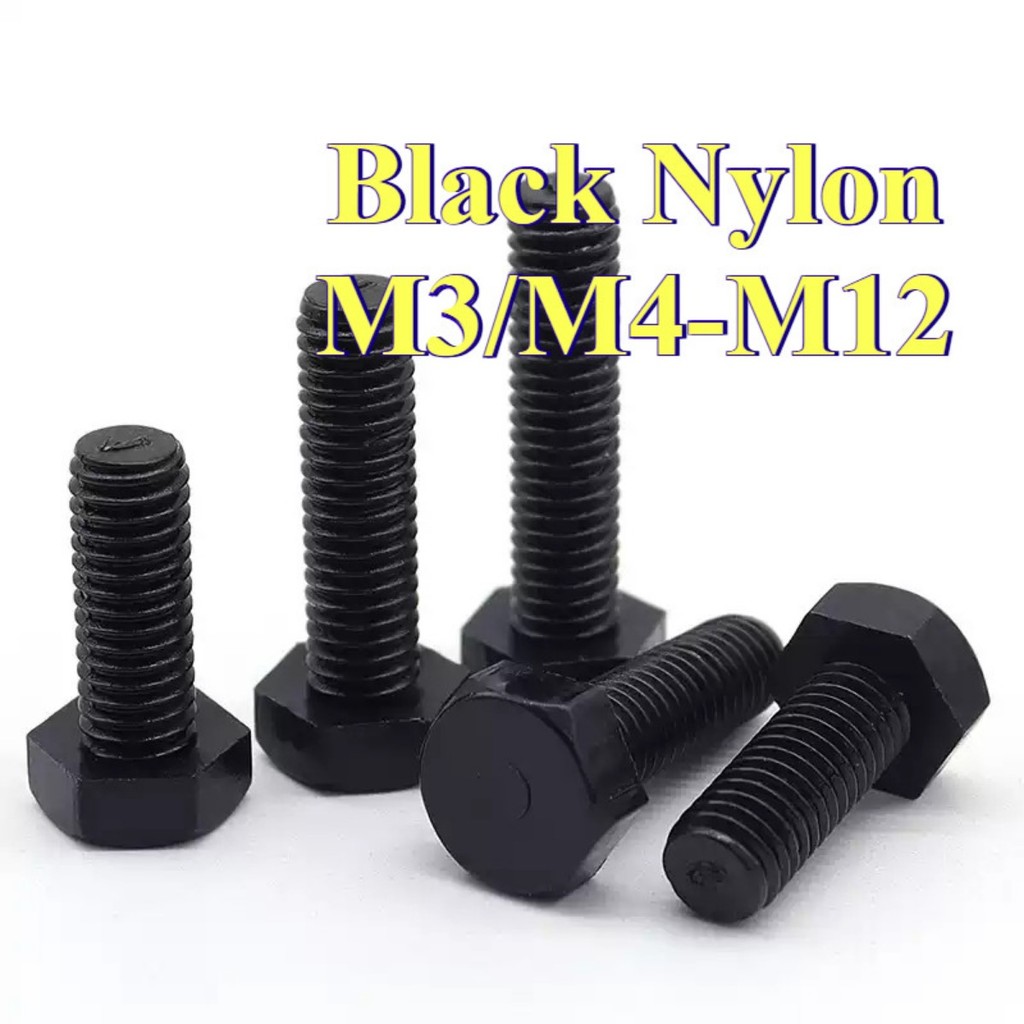 น็อต หัวหกเหลี่ยม ไนลอน เกลียวมิล ตลอด น็อต สกรู M3/M4/M5/M6/M8/M10/M12 DIN933 Hexagon Head Screw Bolt Full Thread Nylon PA66 [GYYY-TG]