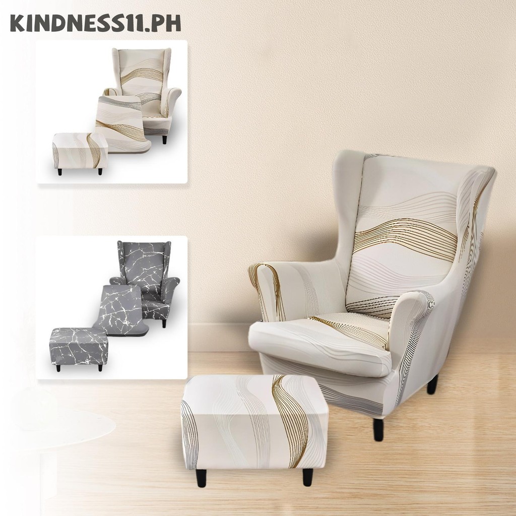 Wingback Chair Slipcover Stretch Wingback Chair โซฟา Slipcover with Cushion Cover and Ottoman Cover 