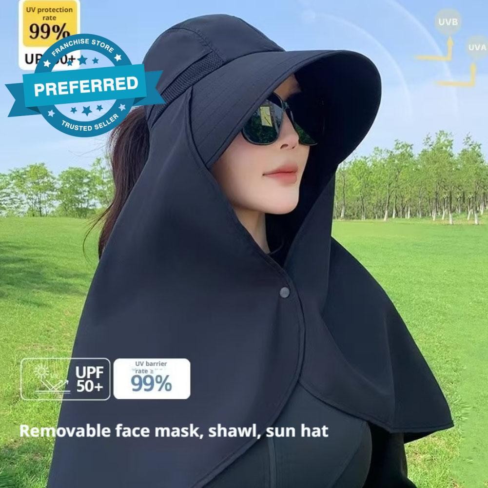 ฤดูร้อน All-around Sun หมวกหญิงขนาดใหญ่ Brim ผ้าคลุมไหล่คอบังแดด Uv หมวกป้องกันหมวกชาวประมง P2f0