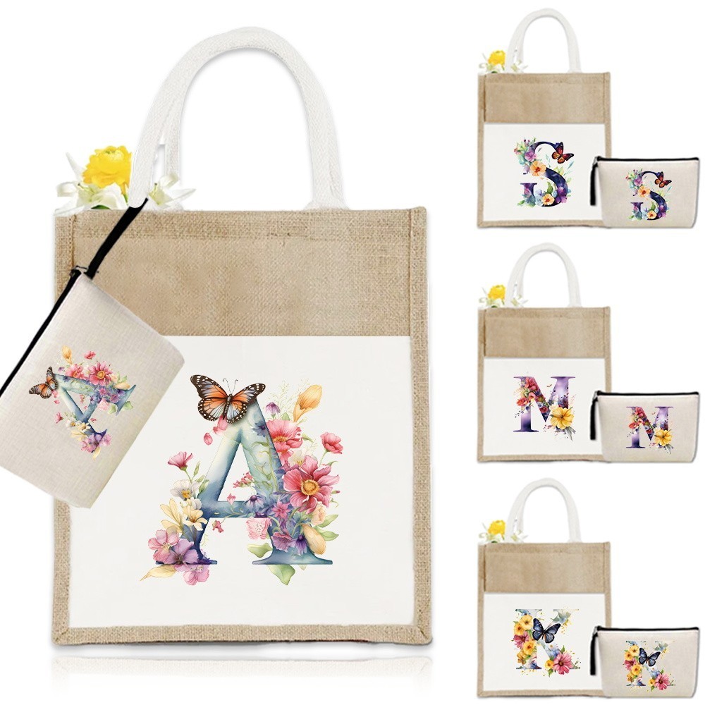 ในสต็อก ถุงใช้ได้เสมอ ถุงช้อปปิ้งถุงสำอาง  Handbag Bag Set butterfly letter   Series