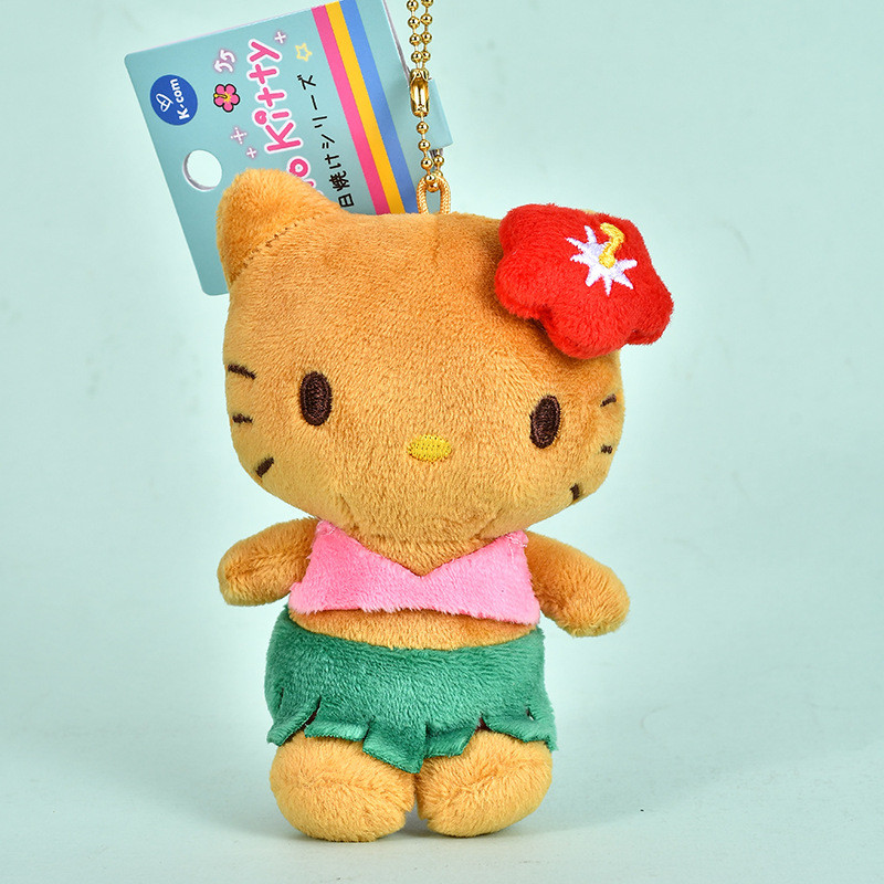 Japanese Island Holiday Series Black Leather Hellokitty Pendant Plush Doll Handbag Pendant Car Key Ring acau
