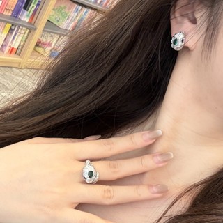 สไตล์ใหม่ตาสีเขียวแพลทินัมรูปงูเปิดแหวนผู้หญิงสไตล์ที่ไม่ซ้ํ…