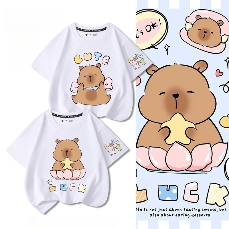 ใหม่น่ารัก คาปาบีรา การพิมพ์สําหรับเด็กชายและเด็กหญิงคอรอบติดตั้งท็อปส์