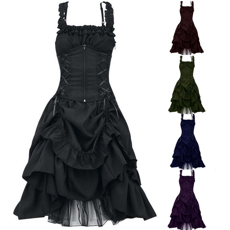 จัดส่งที่รวดเร็วEuropean American Lolita cos Dress Dress Gothic Prom Dress เอวลูกไม้ชุดคุณภาพสูงโรงง
