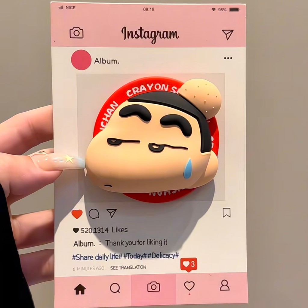 magnetic phone stand griptok Creative การ์ตูนตลกสามมิติ Shin-Chan Dumb แม่เหล็กถุงลมนิรภัยผู้ถือเคสโ