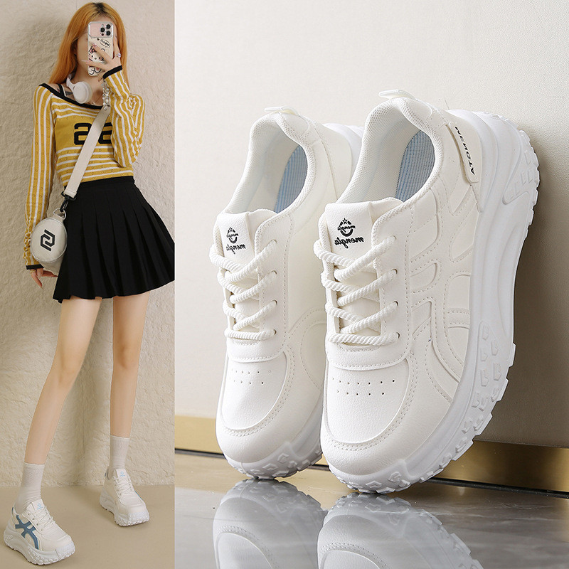 SH527 ขายร้อนหนา soled Daddy รองเท้าผู้หญิงรองเท้าผ้าใบหนังนุ่มไม่เหนื่อยรองเท้าสีขาวทํางาน