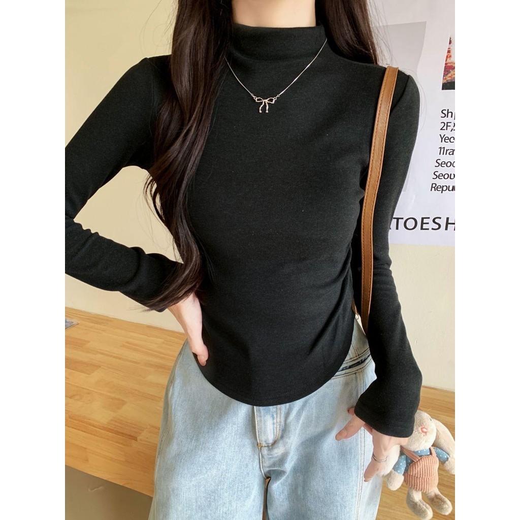 Hotgirl พร้อมส่ง เสื้อยืดแขนยาวผู้หญิง เสื้อรัดรูป คอสูงครึ่ง สีพื้น ดีไซน์เก๋ไก้และเซ็กซี่ สไตล์เกาหลี ราคา ถูกที่สุด ดีลบีเคเค แกลเลอรีภาพที่ 9