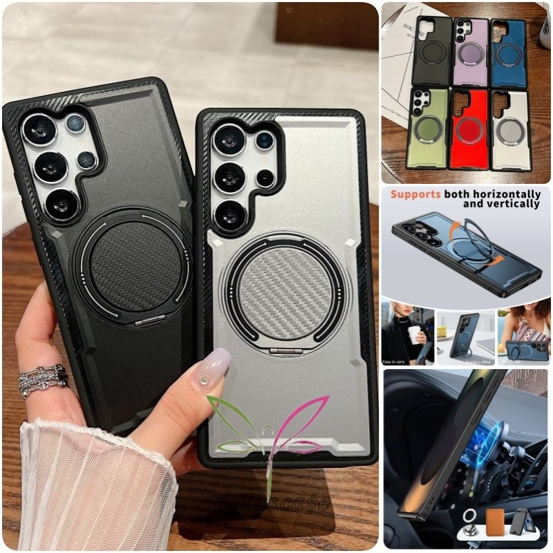 Magnetic Rotable Ring Matte Casing Case สําหรับ Samsung Galaxy S26 S25 S24 S23 S22 Ultra Plus FE S25 Edge A56 A36 A26 A16 A15 ขาตั้งกันกระแทก