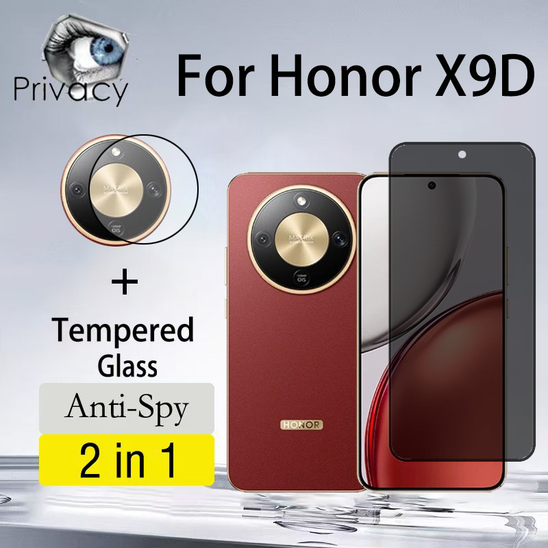 2 in 1 ฟิล์ม ฟิล์มกระจก Honor X9D 5G กระจกนิรภัย Anti-peeping ป้องกันหน้าจอสําหรับ Honor Magic 6 7 X7D X6C X8A X7A X6A X6B X7B X5B X8B X8B X8B X7C X7D X7C X7C Plus 4G Lite 4G X7D X7D 50G 50G เลนกล้อง