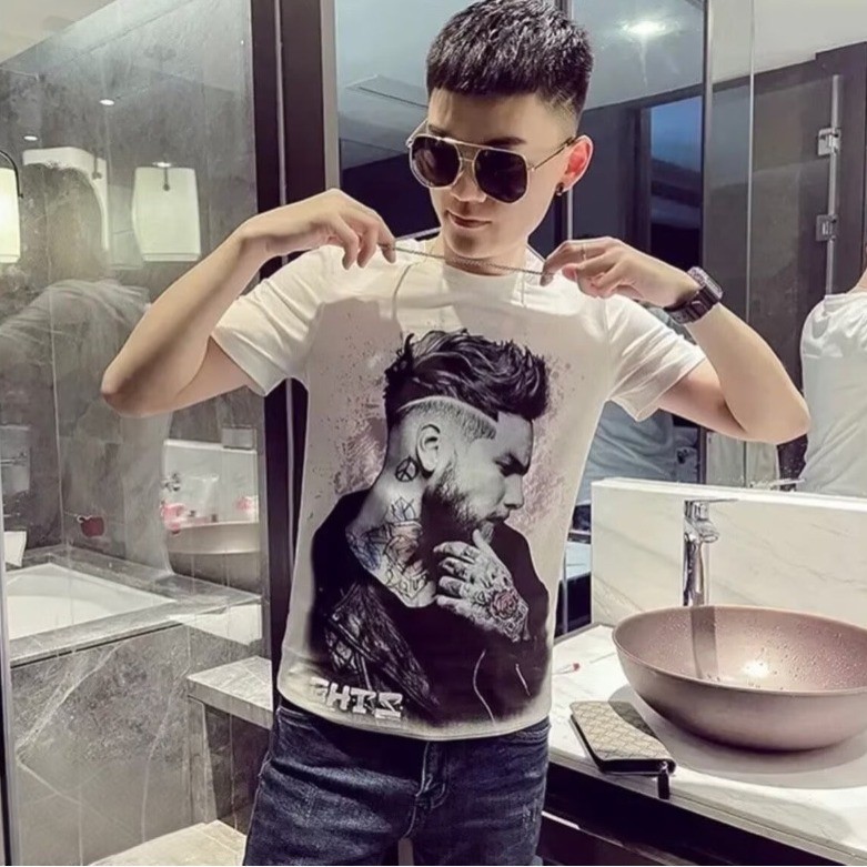 COD 20252025 Summer Fashion Men's Short Sleeve Spiritual Youth Internet Celebrity T-Shirt Slim Fit E