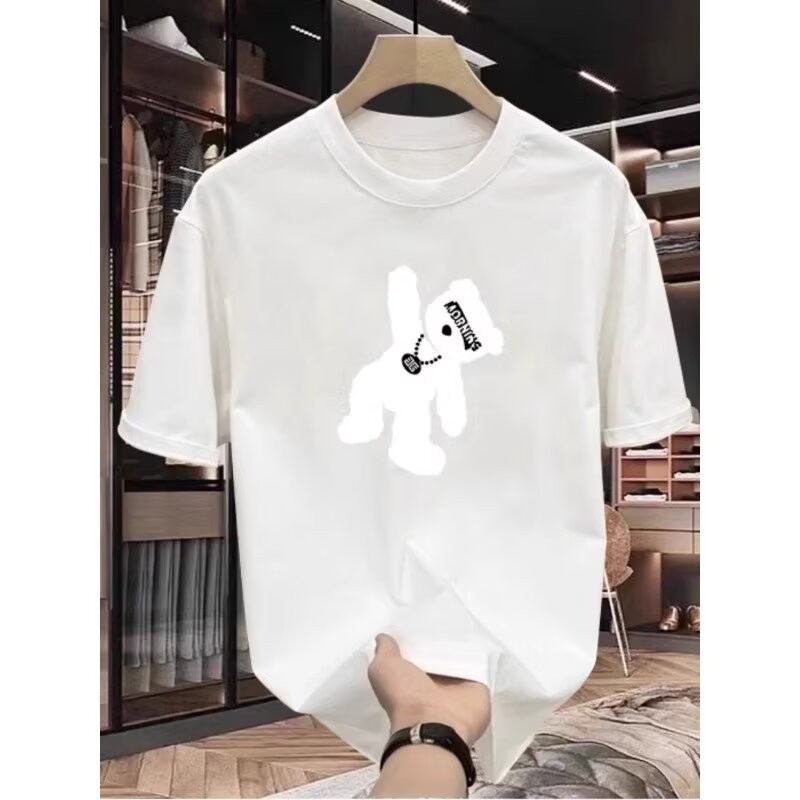 2025 NEW 20252025 Heavy Fashion Trend Brand American Style Bear T-Shirt Simple Creative Print Men's 