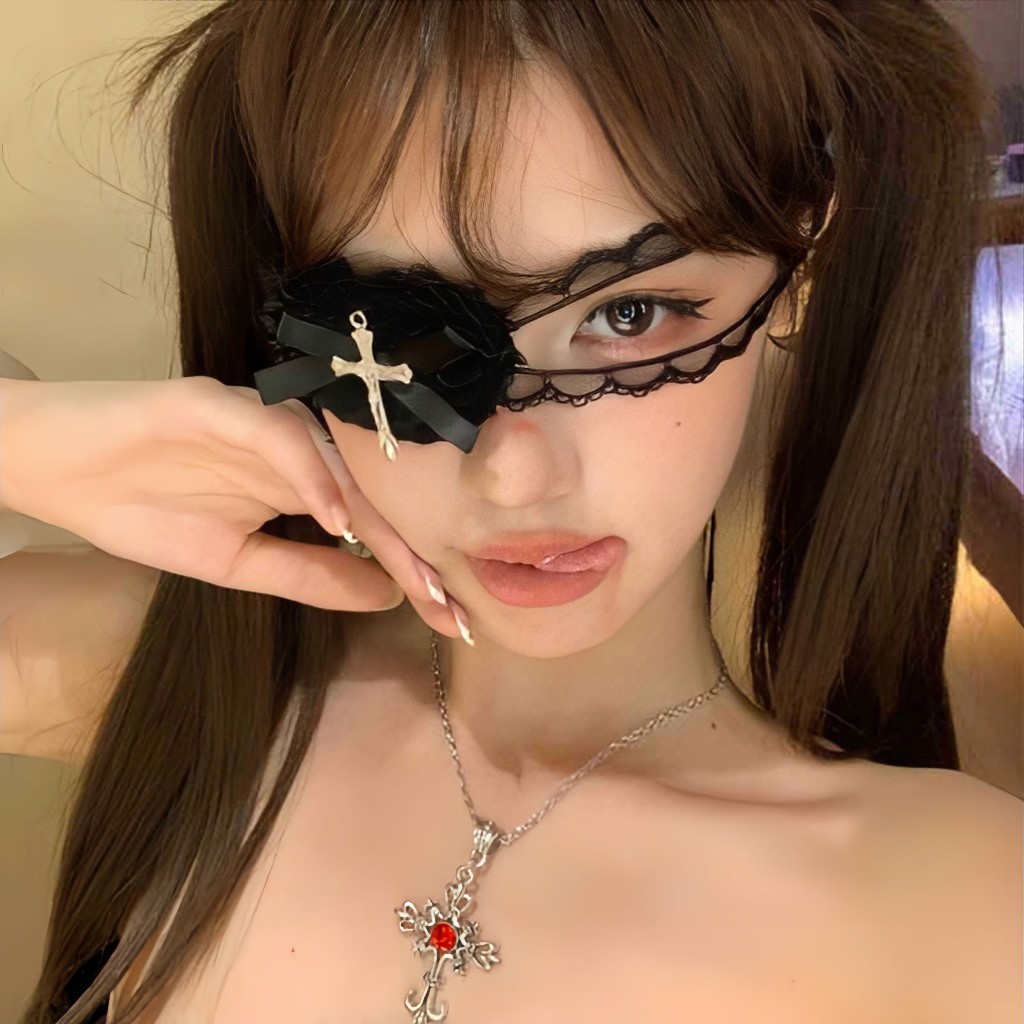 ผ้าปิดตา  วันฮาโลวีน  ลูกไม้    สามารถใช้เป็นโซ่ขาได้   สไตล์โกธิค  เครื่องประดับฮาโลวีน    ส่งไวจากไทย