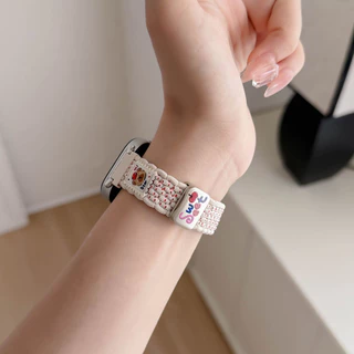 ลูกอม สีน่ารักหมีทอสายไนลอนกรณีสําหรับ เสี่ยวหมี่ For Xiaomi Mi band 10 9 8 สาวน่ารักเปลี่ยนวงสําหรับ For Mi band 7 6 5 4 3 กีฬาวงปก