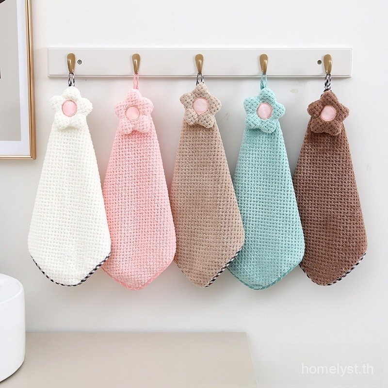 HOMELYST[รูปดอกไม้] ไมโครไฟเบอร์ผ้าขนหนูดูดซับห้าสีเสริมห้องน้ําห้องครัวผ้าเช็ดมือแห้งเร็วโรคราน้ําค้าง-การพิสูจน์ ลายสก๊อตท่อออกแบบ (ฟรีตะขอ)
