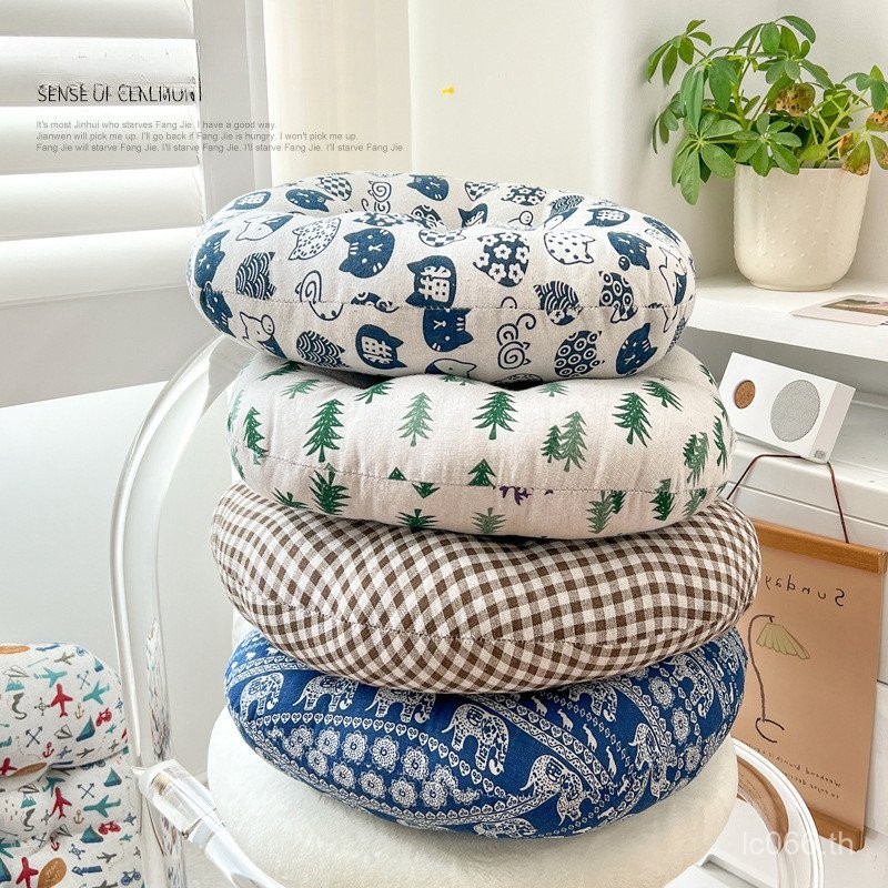 เบาะสํานักงานที่เรียบง่ายเสื่อทาทามิรอบหนาอยู่ประจําเบาะชั้นครัวเรือนผ้าฝ้ายผ้าลินินเก้าอี้ et9เค