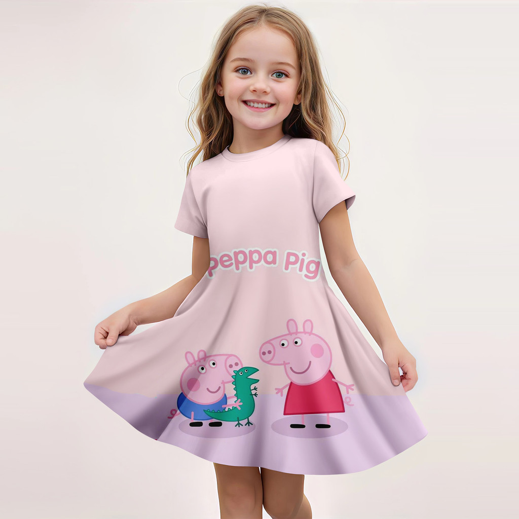 Peppa Pig 3D ลายพิมพ์ ชุดแขนสั้น สำหรับเด็กหญิง น่ารักสำหรับการสวมใส่และการเล่นบทบาท ราคา ถูกที่สุด ดีลบีเคเค แกลเลอรีภาพที่ 8