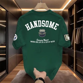 Y-T🧸เสื้อแฟชั่น เสื้อยืด oversize ผ้าฝ้าย100% แนวสตรีท ไม่ต้องรีดผ้า สวมใส่สบาย ผ้านิ่ม ลาย "HANDSOME"