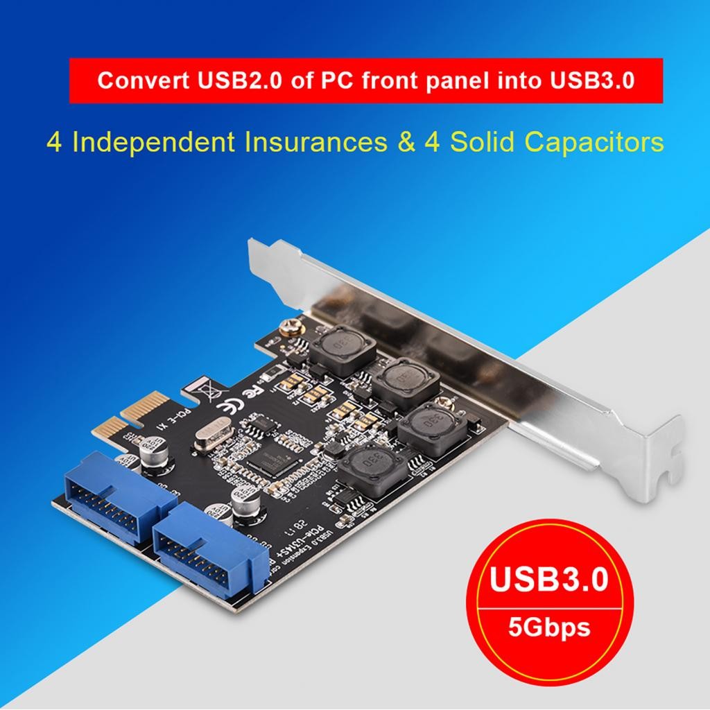 Iuxishop Mini PCI E Express USB 3.0 การ์ดขยายภายใน 2 พอร์ต 19Pin Header Fast 5Gbps อะแดปเตอร์ต่ําสํา