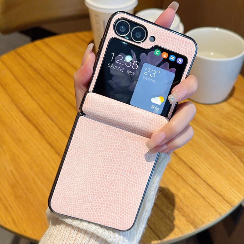 Lizard รูปแบบหนัง Electroplate สําหรับ Samsung Galaxy Z Flip 7 7FE 6 5 W24 W25 Flip บานพับฝาครอบโทรศัพท์ป้องกัน