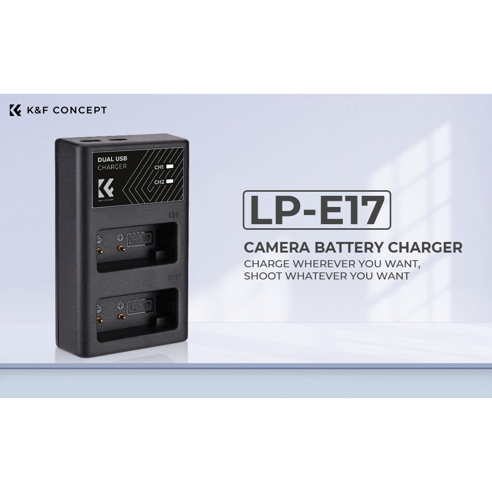 K&F CONCEPT LP‑E17 Dual Slot Quick Charger เครื่องชาร์จแบบช่องคู่สำหรับ Canon พร้อมพอร์ตชาร์จ Type-C