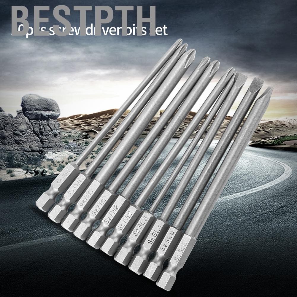 Bestpth Bestpth 10 ชิ้น S2 เหล็ก Cross Head PH1 PH2 Slot ไขควงชุด Bits 1/4 นิ้ว Hex Shank 100 มิลลิเ
