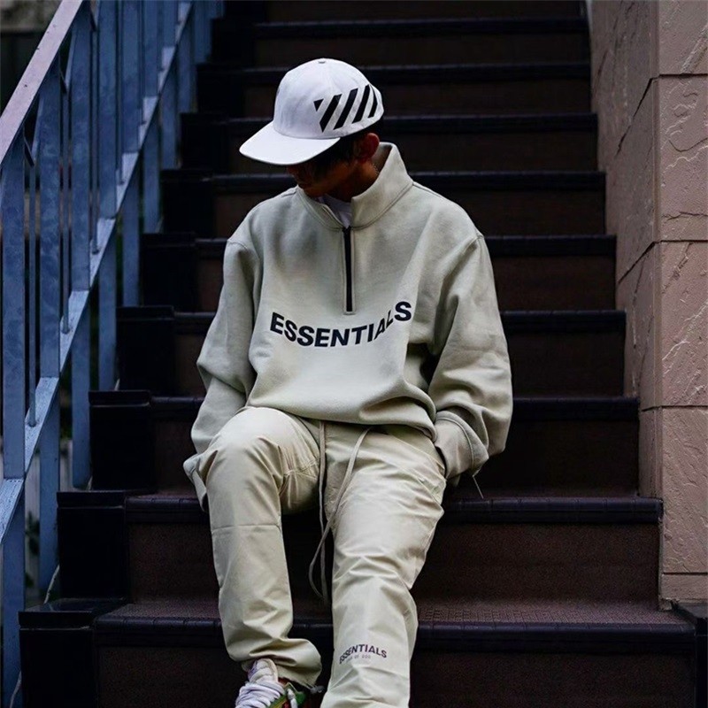FEAR OF GOD ESSENTIALS ครึ่งซิปด้านบน FOG หลวม High Street Street สวมใส่ฤดูใบไม้ร่วงเสื้อกันหนาว