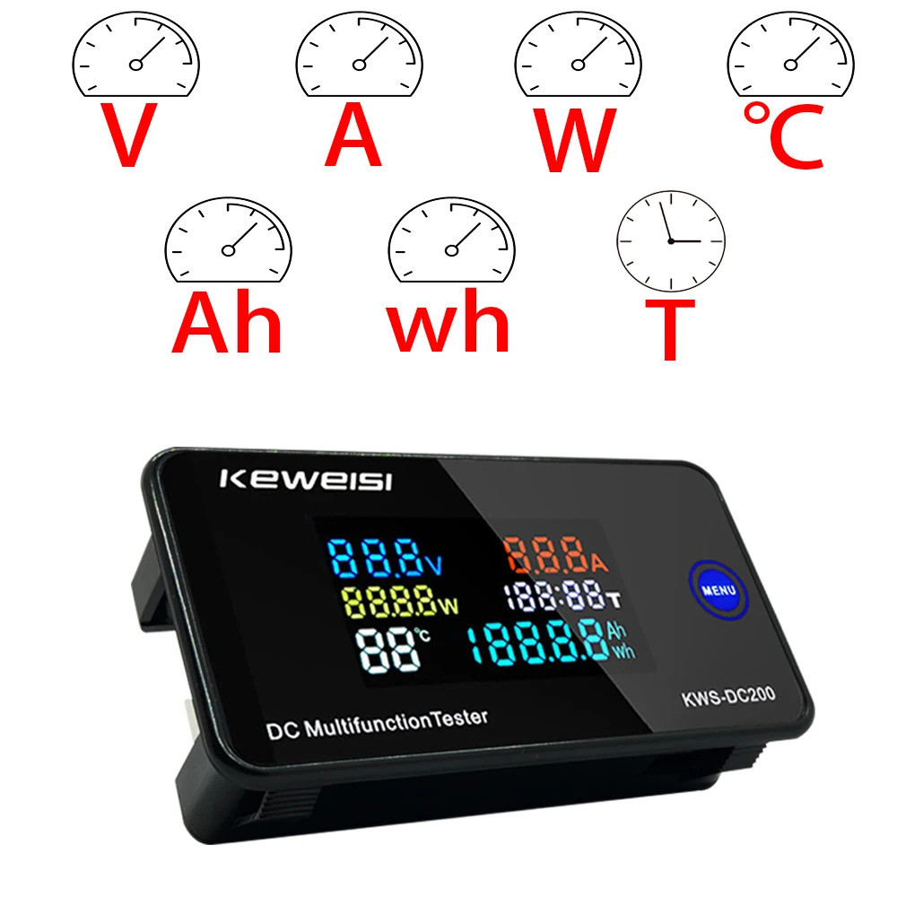 0-200v โวลต์มิเตอร์แอมป์มิเตอร์ Power Energy Meter Led Digital Dc Wattmeter มิเตอร์ไฟฟ้าพร้อมฟังก์ชั