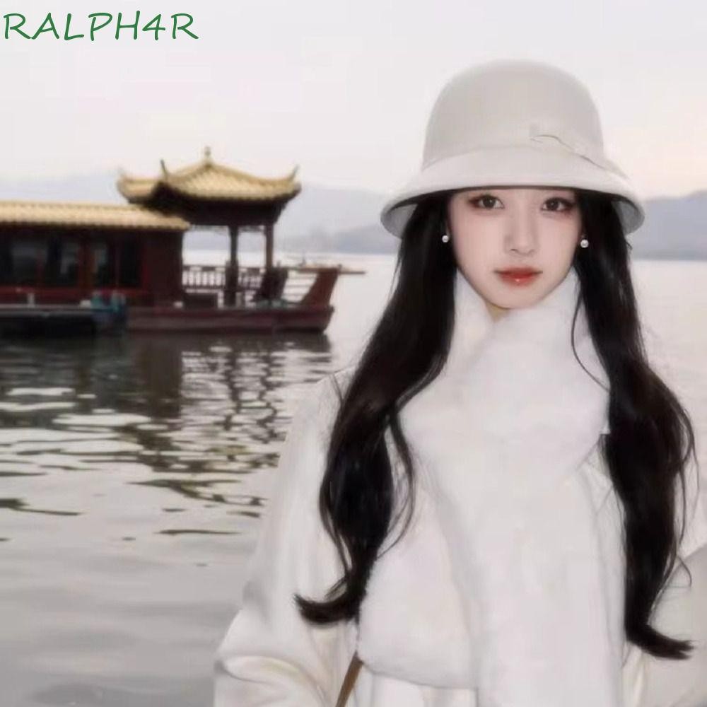 RALPH4R Felt Official Hat, Hepburnesque Style Bowknot Bucket Hat, Elegant Wealthy Heiress Style หมวก