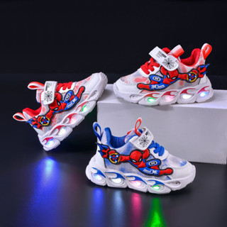 รองเท้ากีฬาหนังแท้สำหรับเด็กชาย มีไฟ LED เหมาะสำหรับทั้งฤดูร…