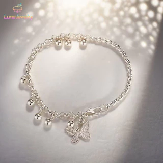 COD💖สร้อยข้อมือกระดิ่งผีเสื้อสีเงิน สไตล์เกาหลี แสงหรูหรา เครื่องประดับแฟชั่น เพื่อผู้หญิง ปรับขนาดได้-Lune