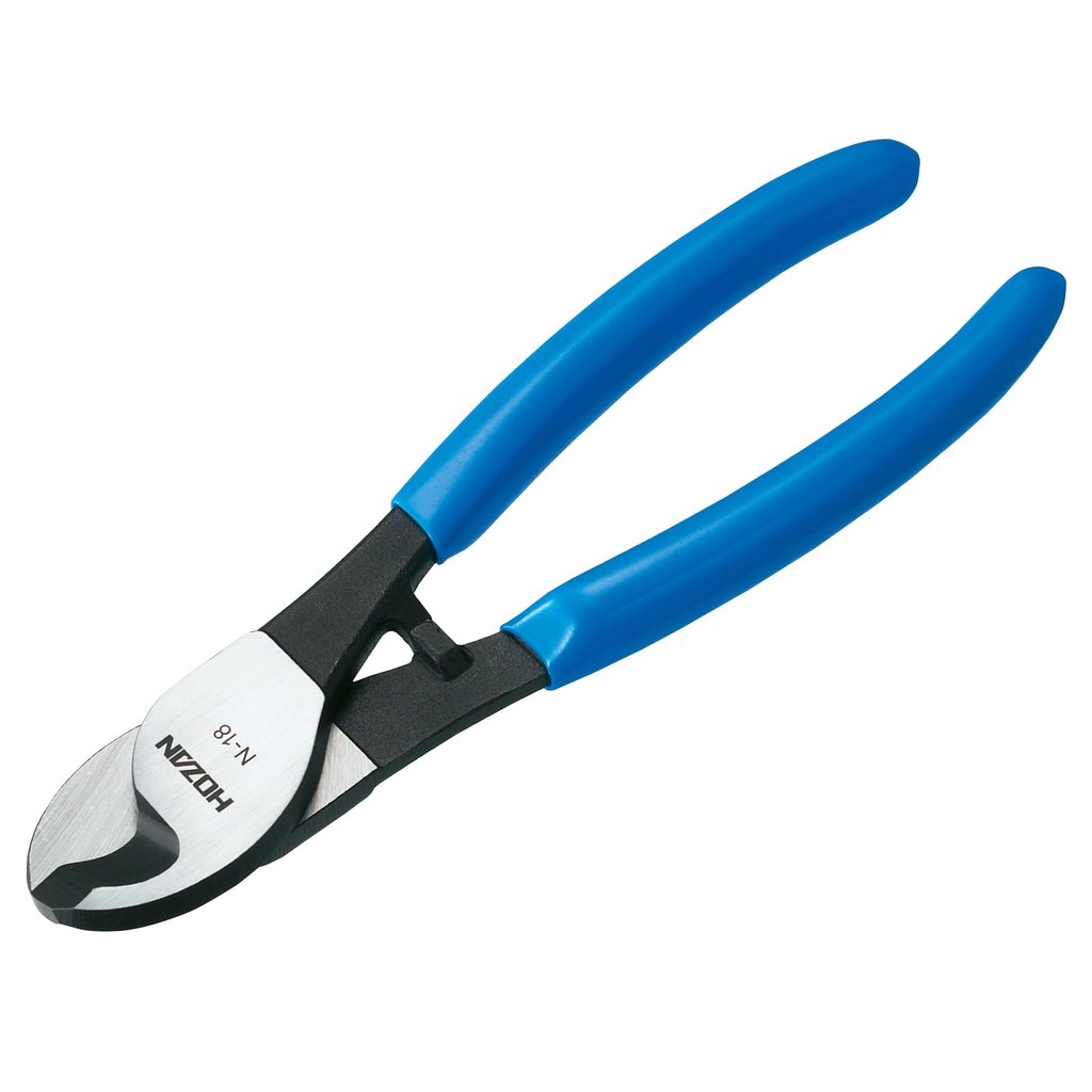 HOZAN Cable Cutter N-18, capable of easily cutting IV wire up to 22mm² with one hand.