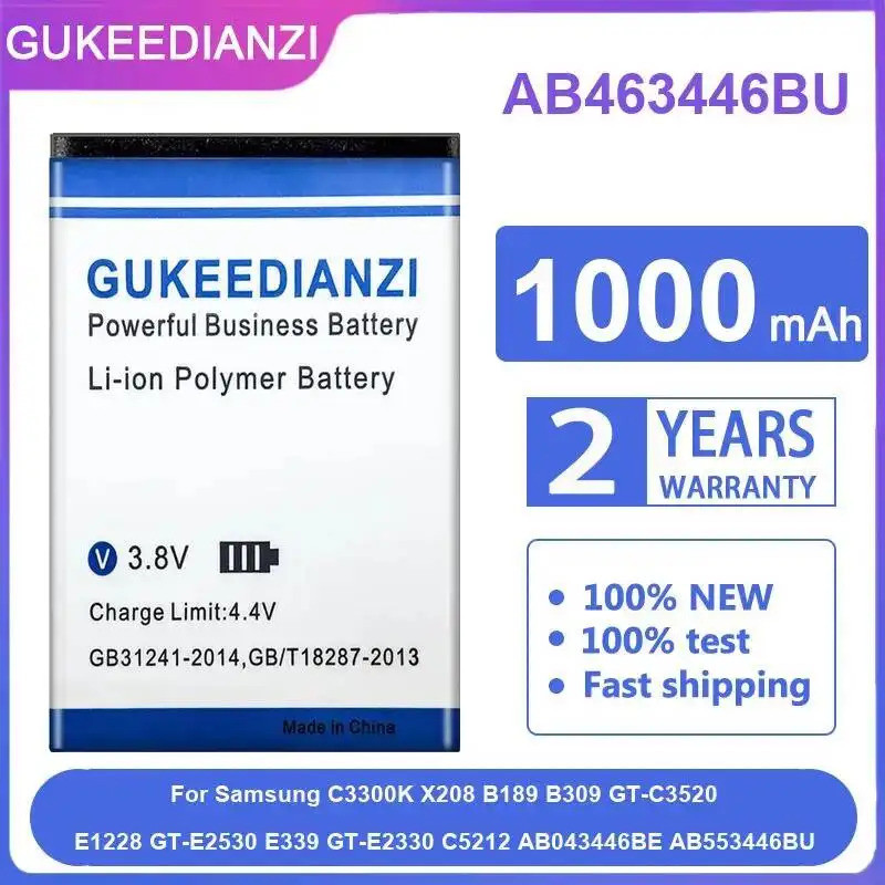 แบตเตอรี่ AB463446BU 1000mAh สําหรับ Samsung C3300K X208 B189 B309 GT-C3520 E1228 GT-E2530 E339 GT-E