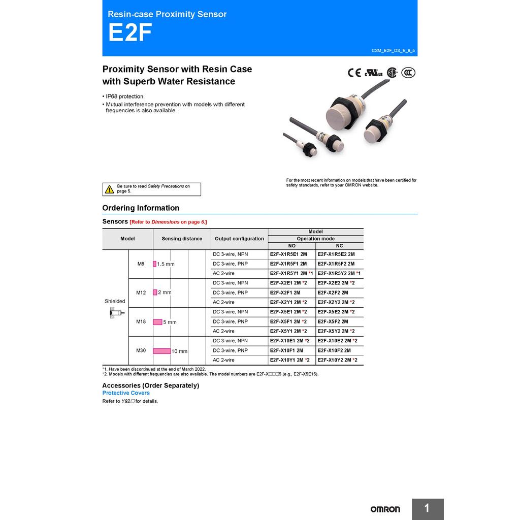 ประสิทธิภาพสูงใหม่แท้ Original OMRON Resin-case Proximity Sensor E2F-X10E1 X1R5E1 X2Y1 X5E1 X10F1