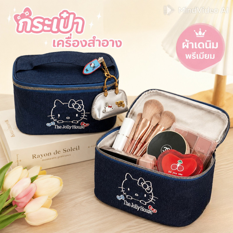 COD กระเป๋าเครื่องสําอาง ความจุสูง แมวคาวบอย พกพาได้ กระเป๋าถือสําหรับการเดินทาง กระเป๋าเครื่องล้างหน้า กระเป๋าเก็บของ