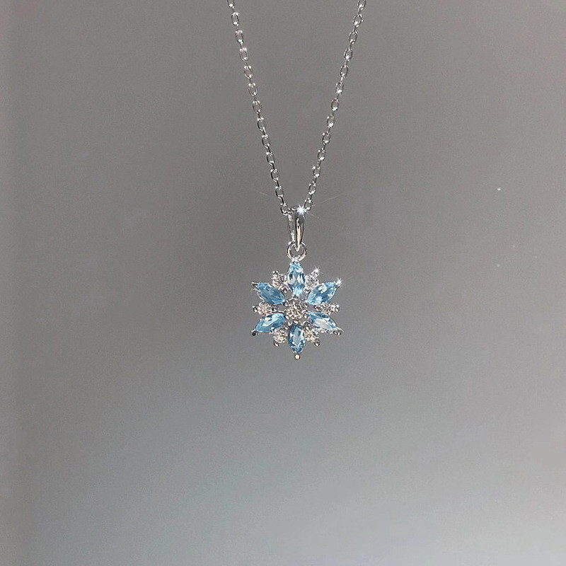 สร้อยคอเกล็ดหิมะ สีฟ้า CZ ความหมายดี เครื่องประดับผู้หญิงสไตล์มินิมอล