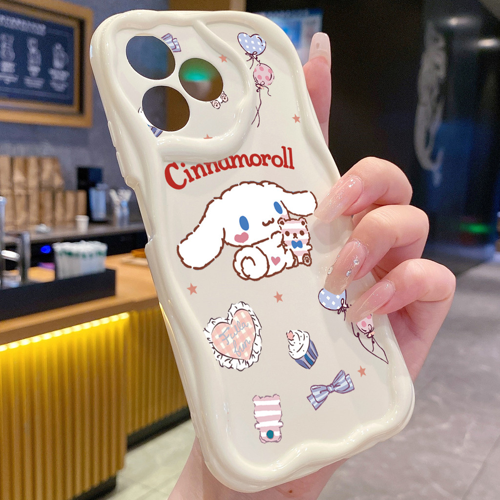 เข้ากันได้กับ OPPO A17 A16S A12 A53 A31 Reno7 4G Reno8 5G C53 C21Y Cinnamoroll Case ฝาครอบคลื่นด้านใ