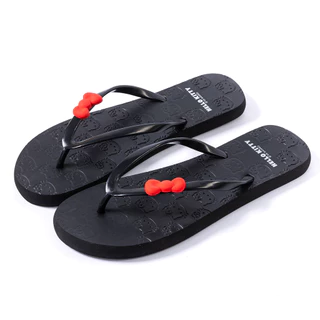 Sanrio ของแท้ที่ได้รับอนุญาต HelloKitty Flip-Flops ผู้หญิงฤดูร้อนสวมใส่ด้านนอกแบนรองเท้าแตะชายหาดลื่นน่ารักน่ารัก GHO6