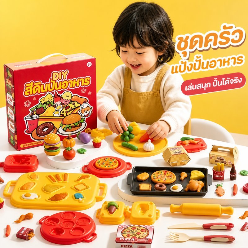ชุดดินน้ำมันครัวจำลอง DIY แม่พิมพ์อาหาร แฮมเบอร์เกอร์ พิซซ่า ของเล่นเสริมทักษะเด็ก