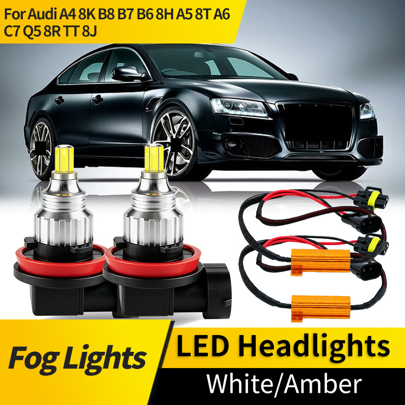2PCS 1:1 ขนาดฮาโลเจน LED ไฟหน้าหมอก DRL หลอดไฟ H11 H8 สําหรับไฟรถยนต์สําหรับ Audi A4 8K B8 B7 B6 8H 