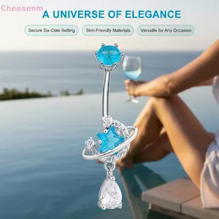 Cheesenm คริสตัลเงา Dangle Belly ปุ่มแหวนสแตนเลส Zircon Universe รูปแบบเครื่องประดับสําหรับ Beach Party สวมใส่ทุกวัน TH