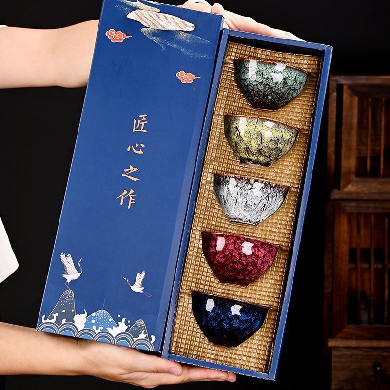 窑变五行杯主人杯单个大号陶瓷茶杯大师级建盏功夫茶杯6/18 Kiln-turned Five Elements Cup, master cup, single large ceramic tea cu