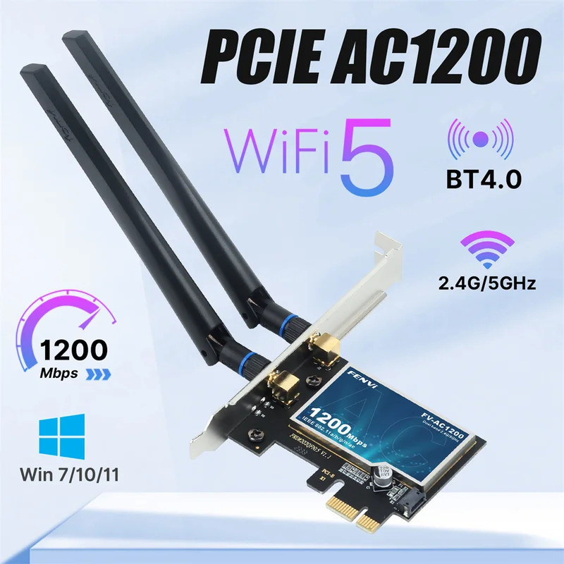 Fenvi WiFi5 AC1200 PCIE WiFi อะแดปเตอร์ BT4.0 1200Mbps WiFi Card Dual Band 802.11ac เครือข่ายอัพเกรด