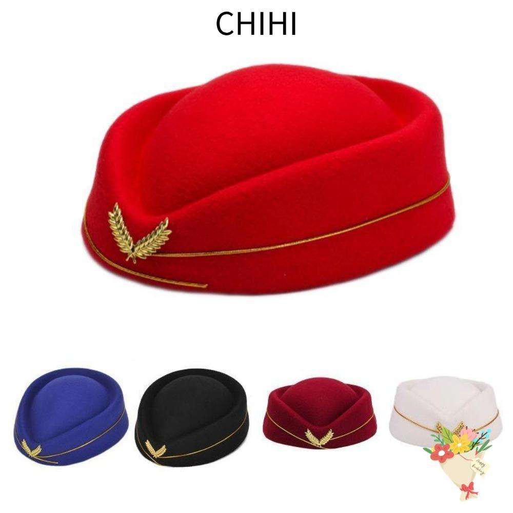 CHIHI Air Hostess Hat หมวกทํางานคุณภาพสูงอุปกรณ์เสริมเครื่องแต่งกายหมวกเบเร่ต์