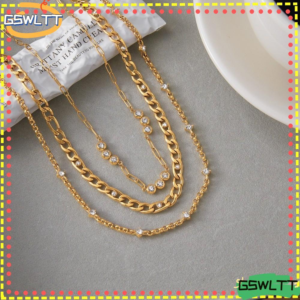 GSWLTT Zirconia Chain, Stackable Classic Gold สร้อยคอผู้หญิง, แฟชั่น 18K สแตนเลส Minimalist Cubic Zi