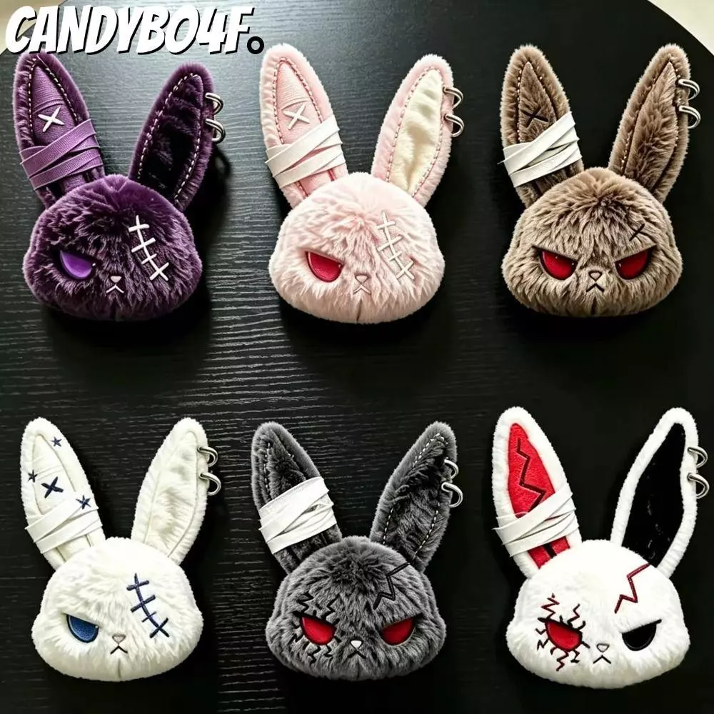 CANDYBO4F Dark Bunny ตุ๊กตาตุ๊กตา,ออกแบบน่ารักสไตล์โกธิคกระต่ายตุ๊กตาพวงกุญแจ,น่ารักปักผิวที่เป็นมิตร Plush Bunny พวงกุญแจกระเป๋าเป้สะพายหลังจี้