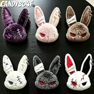 CANDYBO4F Dark Bunny ตุ๊กตาตุ๊กตา,ออกแบบน่ารักสไตล์โกธิคกระต่ายตุ๊กตาพวงกุญแจ,น่ารักปักผิวที่เป็นมิตร Plush Bunny พวงกุญแจกระเป๋าเป้สะพายหลังจี้