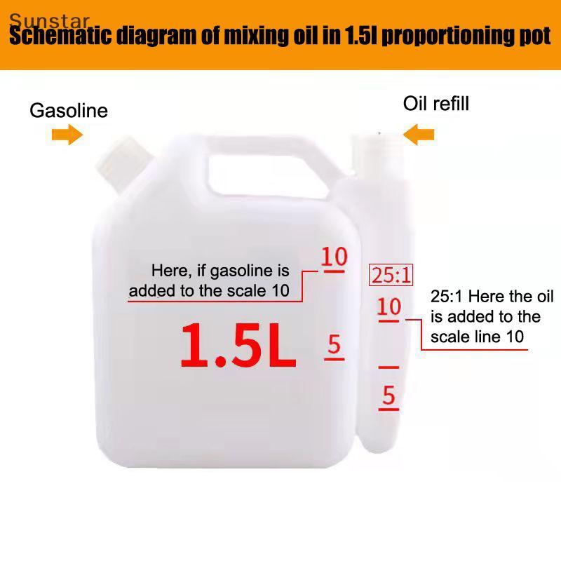 Sunstar 1.5L Litre 2-Stroke น้ํามันน้ํามันผสมขวดถังสําหรับ Chainsaw เครื่องมือ Part Nice