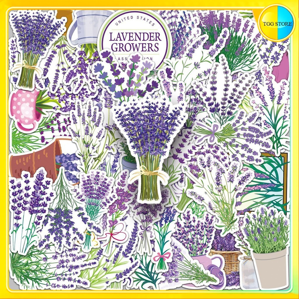 🚚พร้อมส่ง🚚 50ชิ้น สติกเกอร์ ดอกลาเวนเดอร์ lavender cartoon plant flower sticker
